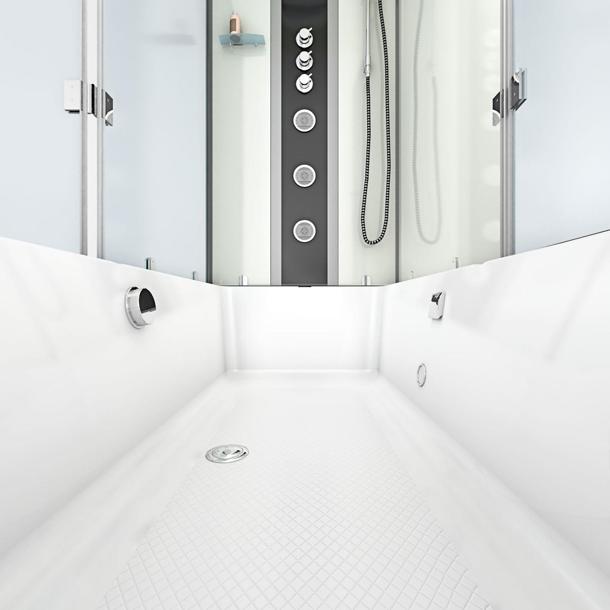 DUSCHE Wanne Kombination K05-R02-EC 90x180 - Weiß, Glas/Kunststoff (180/225/90cm) - AcquaVapore by Sandra Jentho