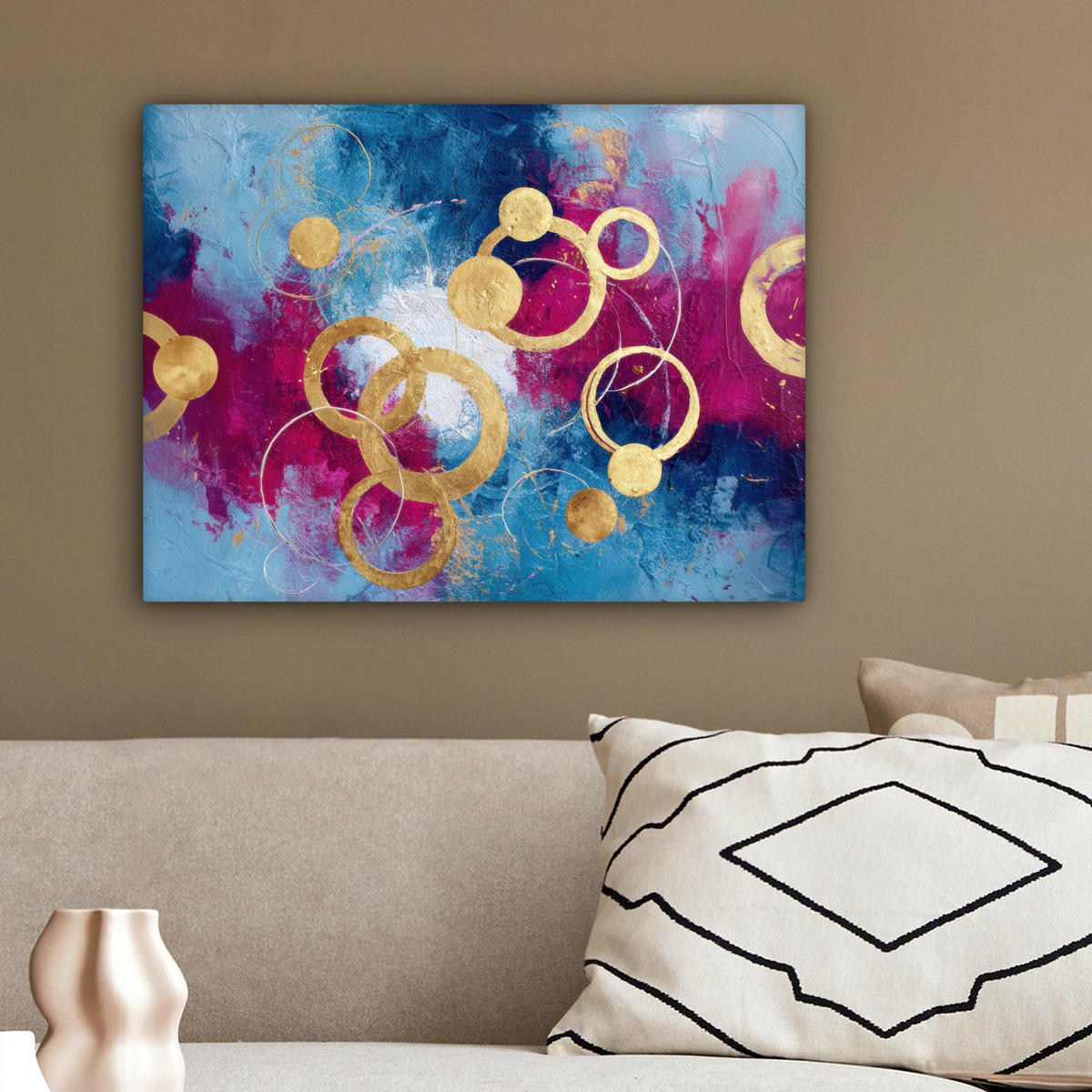 LEINWANDBILD Kreise - Gold - Abstrakt Wandbild 40x30 cm - Blau, Textil (40/30cm) - MuchoWow