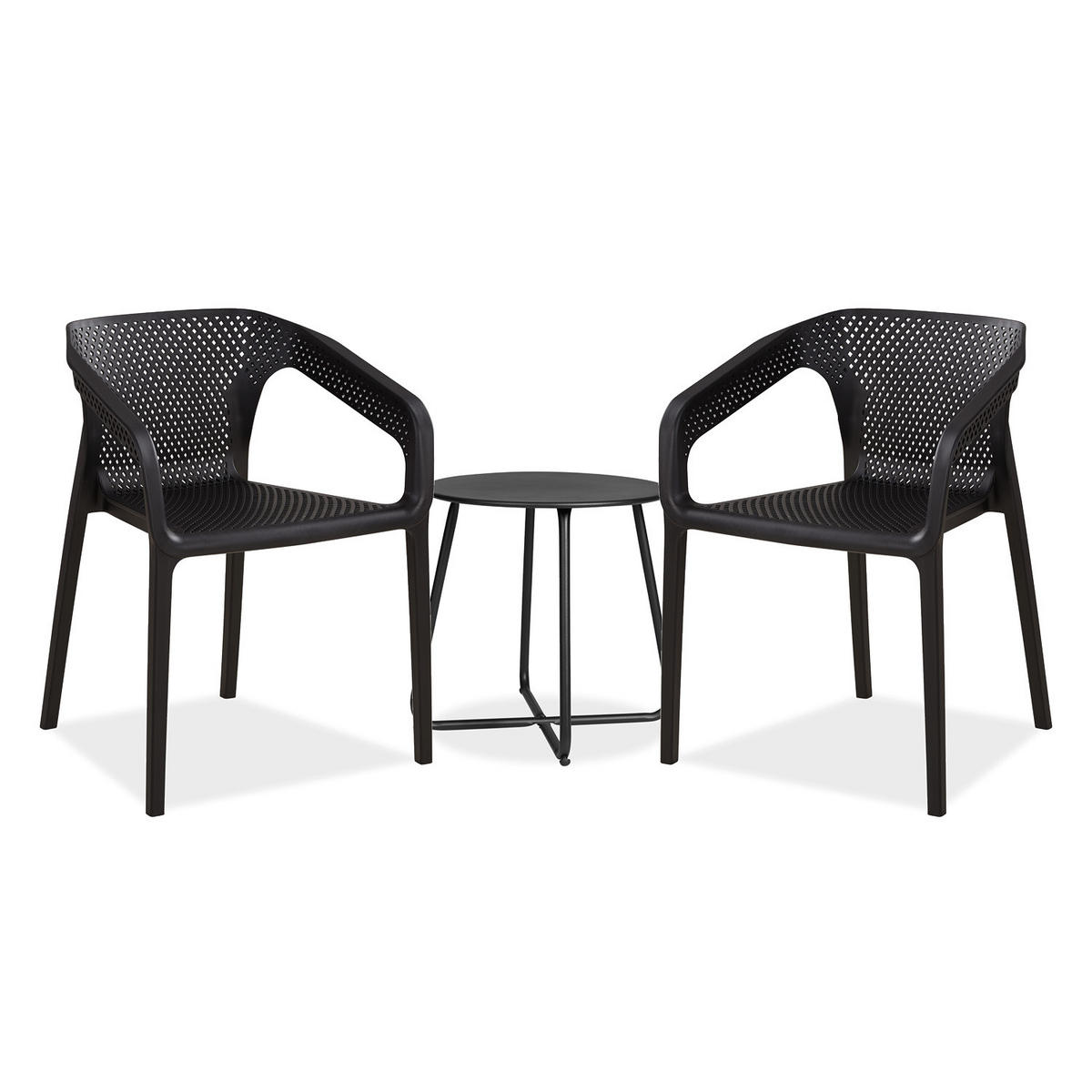 GARTENMÖBEL-SET 3-tlg. Kunststoff Schwarz - Schwarz, Kunststoff/Metall - Homestyle4u