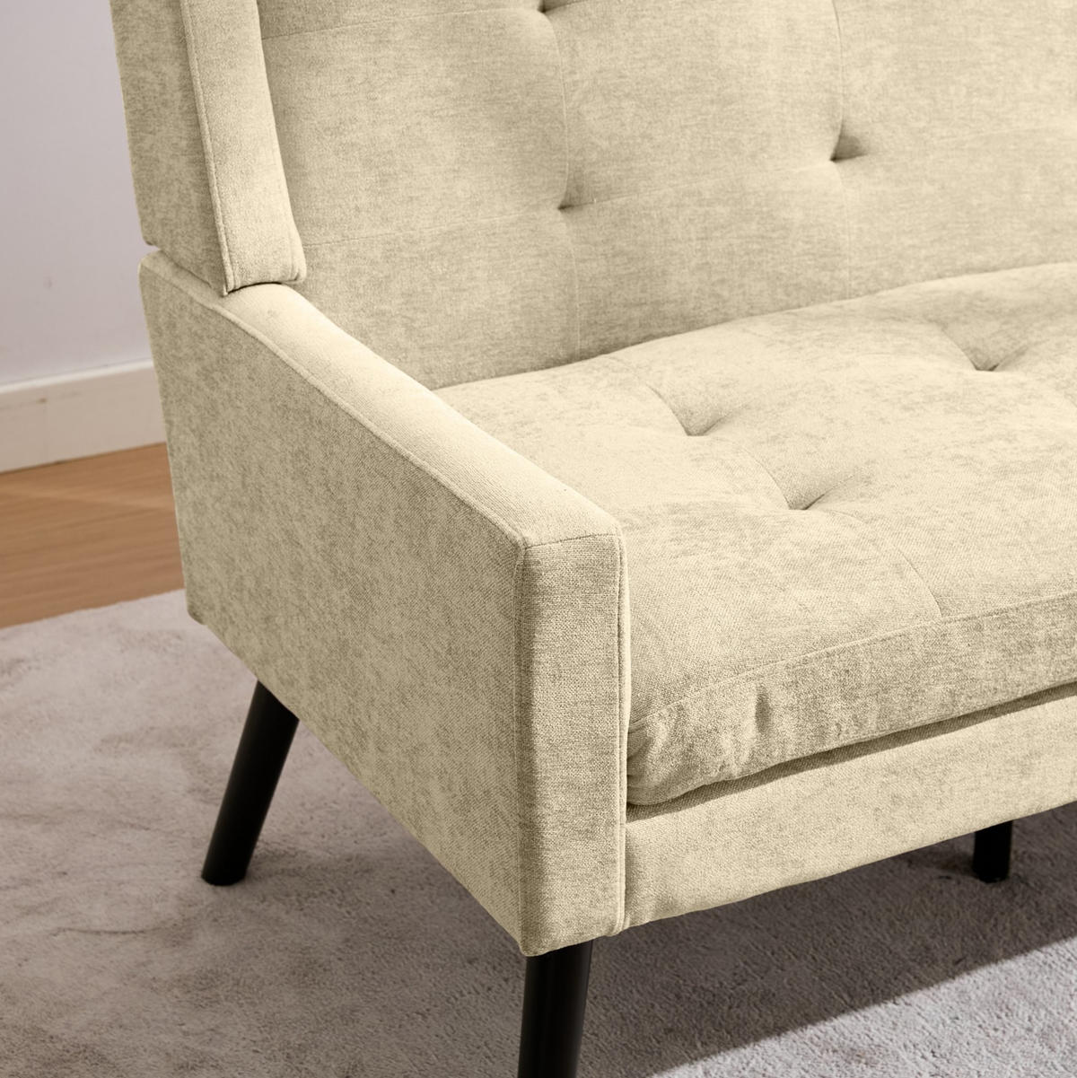 2-SITZER 119/75/88 cm Leinenbezug mit Knopfheftung, Massivholzbeinen Beige - Beige, Textil (75/88/120cm) - OKMYHOME