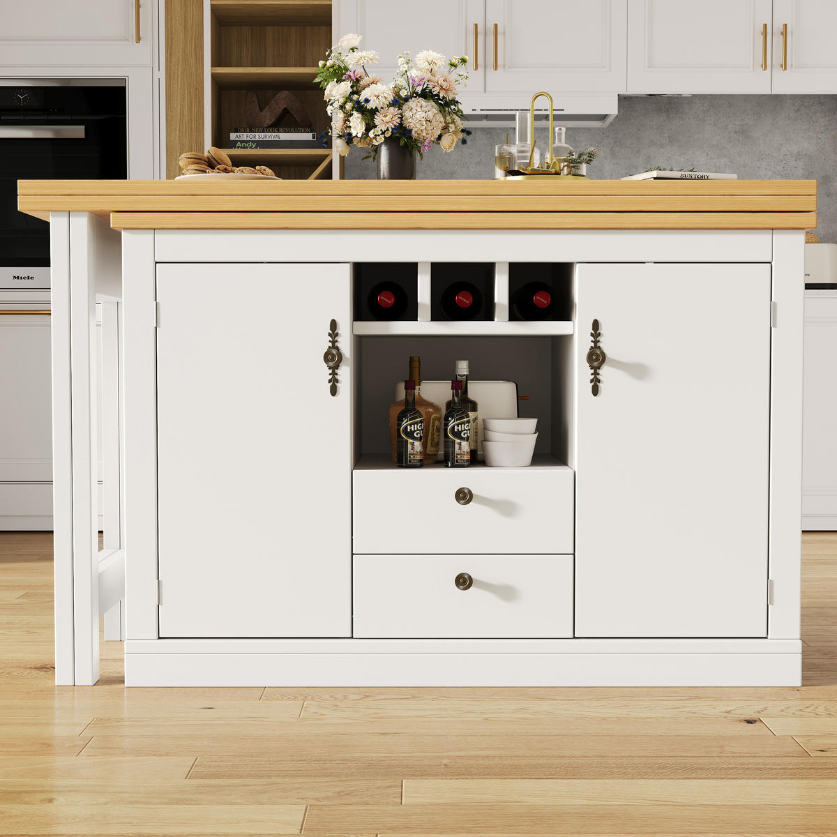 BARTISCH 120-180/40/76 cm ausziehbar mit Stauraum und 360°-Drehfunktion - Naturfarben, Holzwerkstoff (40/180/76cm) - BEAOK