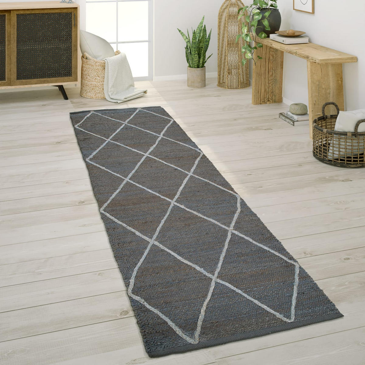 NATURFASERTEPPICH 80/250 cm Skive 685 - Anthrazit, Naturmaterialien (80/250cm) - Paco Home