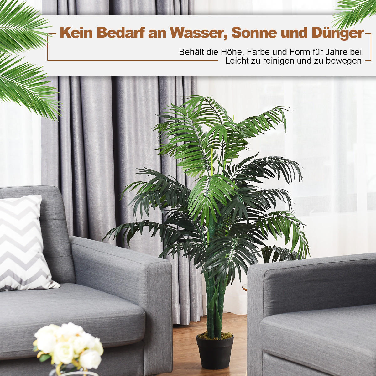 KUNSTPFLANZE Zimmerpalme Palme Grün - Grün, Kunststoff (110cm) - COSTWAY