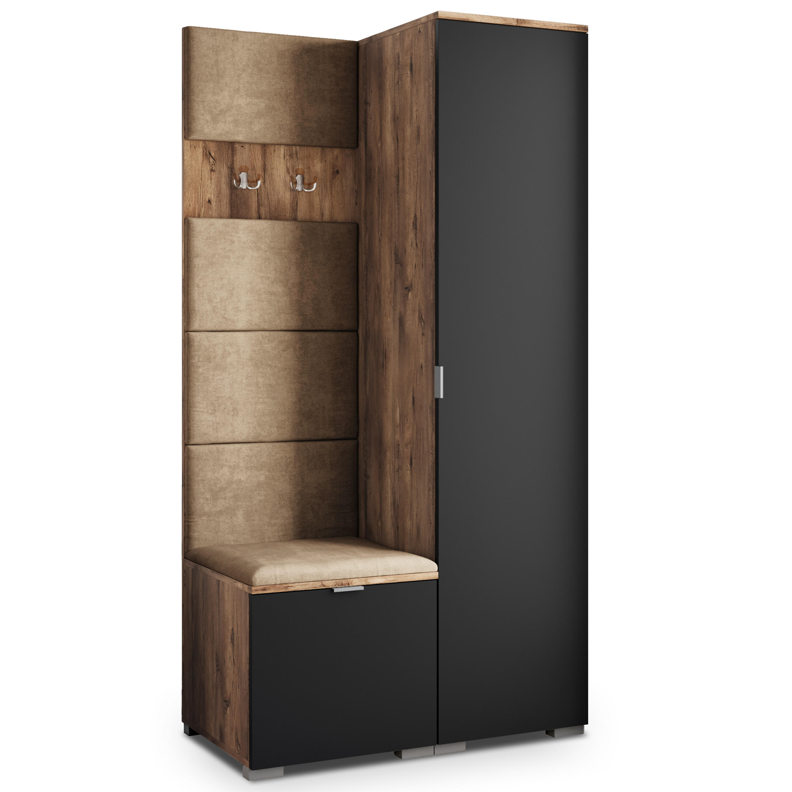 Masseno Garderobenschrank Eiche, Schwarz, Mokka 95x181x51 cm