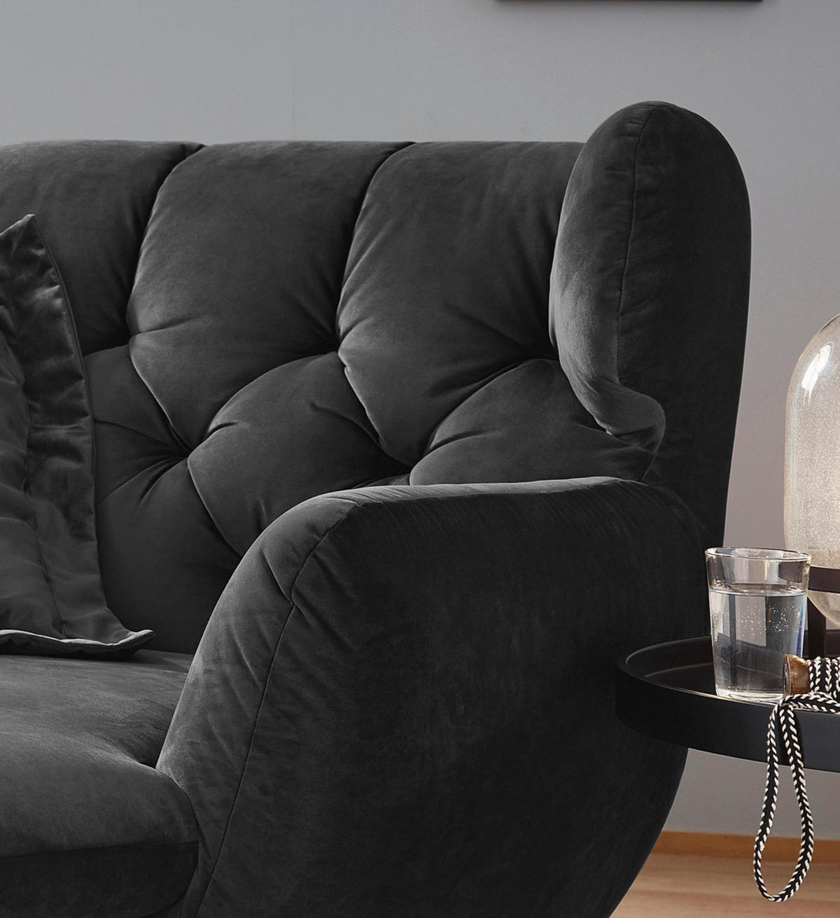 LONGSEAT CHAMRE Schwarz Webstoff - Schwarz, Textil (130/95/160cm) - KAWOLA