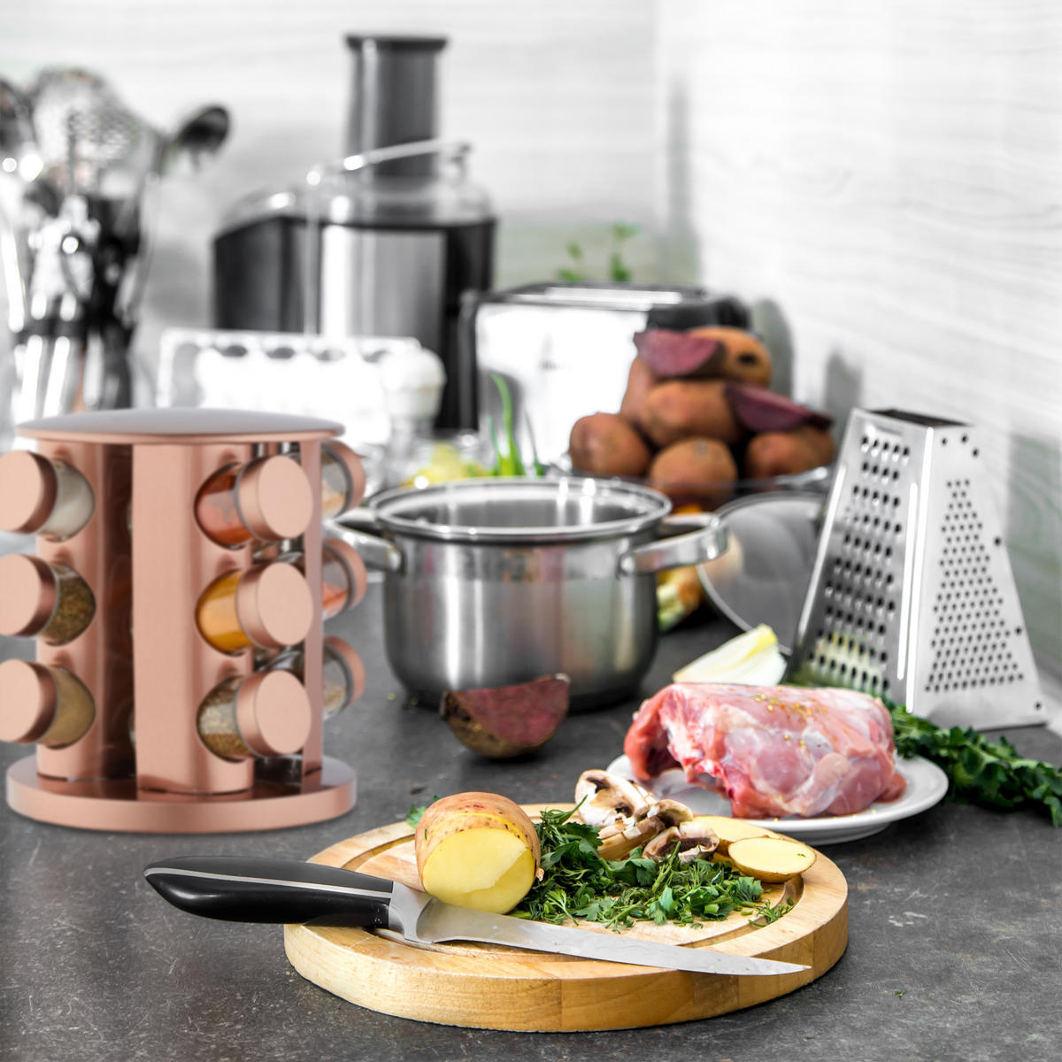 GEWÜRZKARUSSELL - Multicolor, Glas/Metall (22/22.5/22cm) - Relaxdays