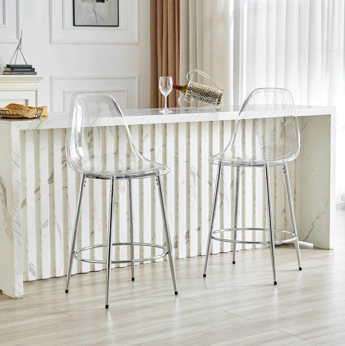BARHOCKER 2er-Set 66 cm transparent Silber - Silberfarben, Metall (48.5/102/48.5cm) - Meubliv