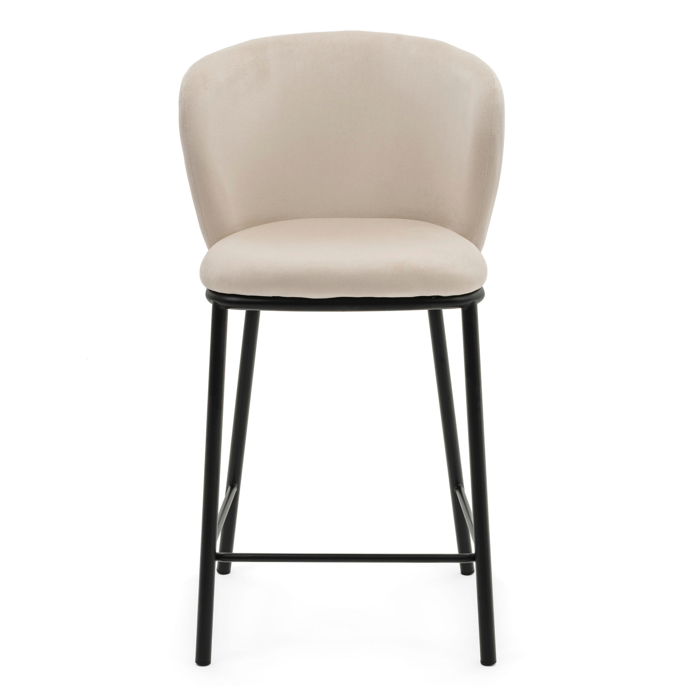 BARHOCKER BARI gepolsterter mit Steppung - beige - Samt Velour - Beige/Schwarz, Textil/Metall (55/94/57cm) - NEW HOME