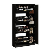 SCHUHSCHRANK aus Spanplatte 80x24x147cm in Schwarz mit Spiegeltüren - Schwarz, Holzwerkstoff (80/147/24cm) - Modfu