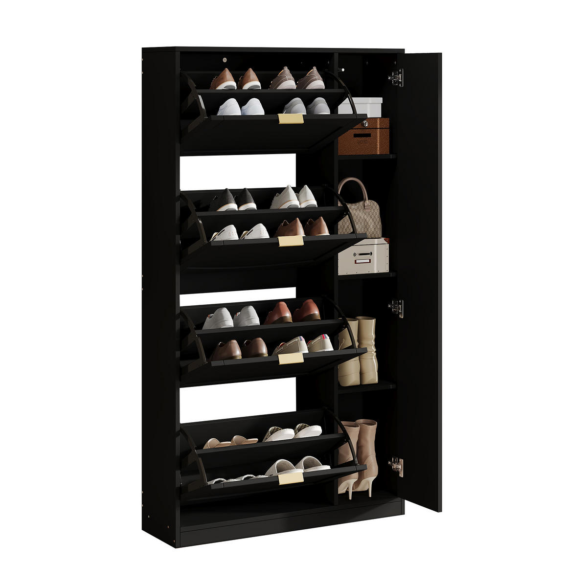 SCHUHSCHRANK aus Spanplatte 80x24x147cm in Schwarz mit Spiegeltüren - Schwarz, Holzwerkstoff (80/147/24cm) - Modfu