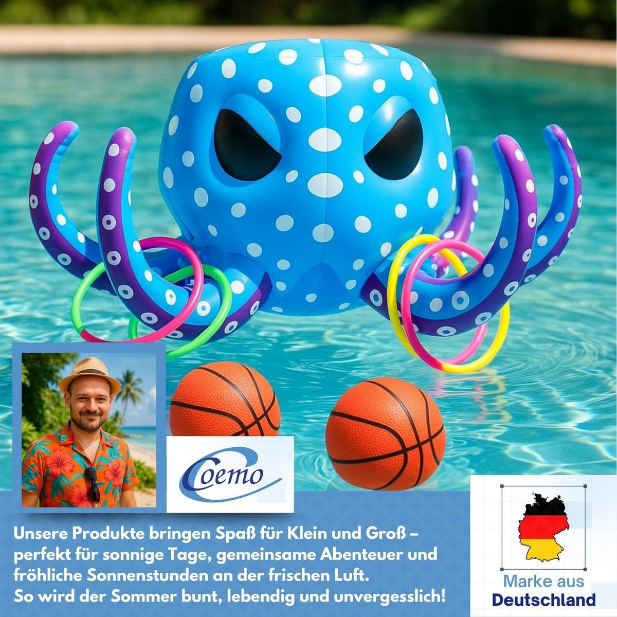 WASSERBASKETBALL KRAKI Blau 9-teilig - Blau, Kunststoff (81/81/45cm) - Coemo