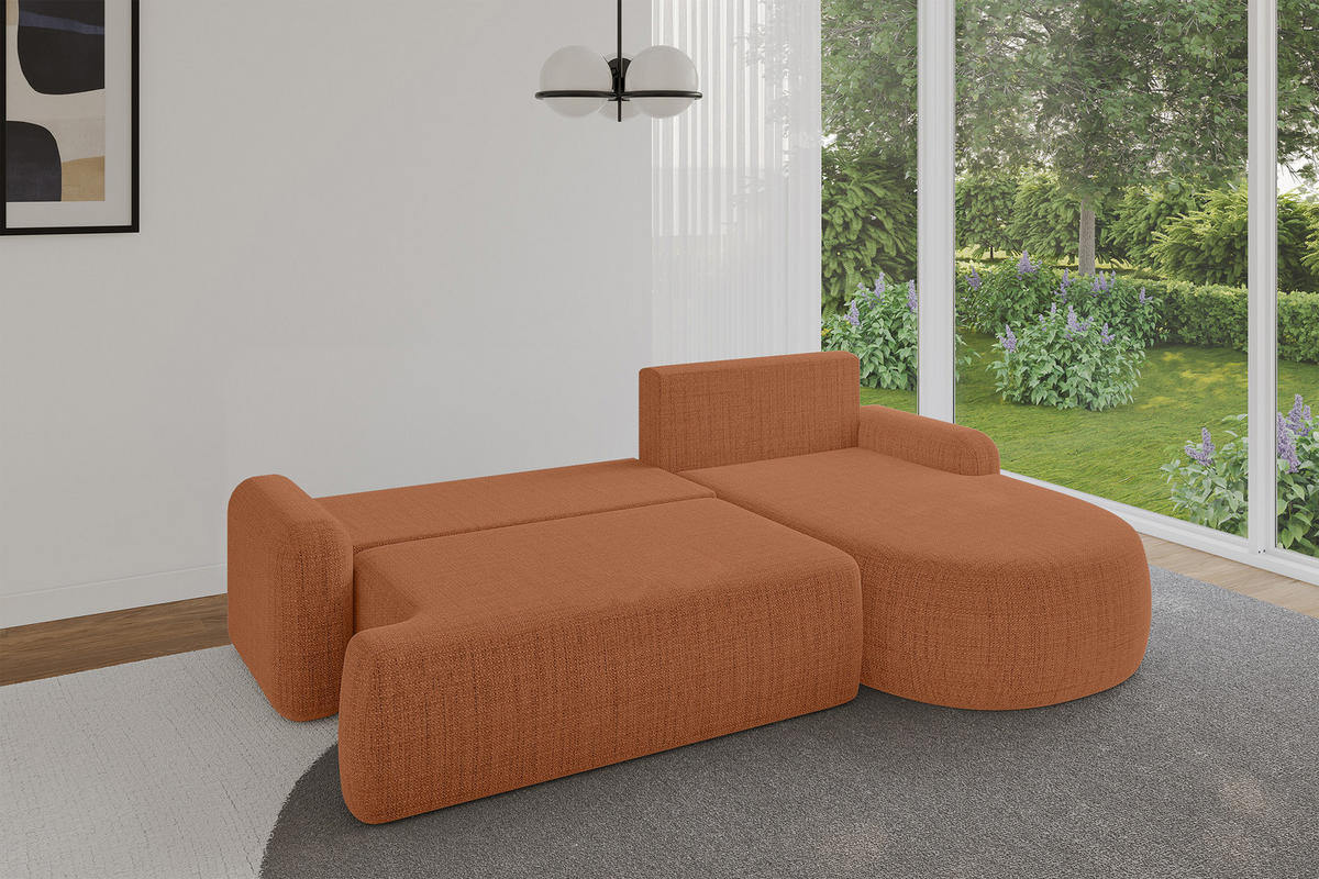 ECKSOFA mit Schlaffunktion und Bettkasten LIRA-L - 264x172x89 Apricot - Orange, Holzwerkstoff/Textil (172/264cm) - ALTDECOR