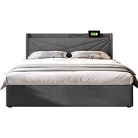 POLSTERBETT 160/200 cm grau mit Stauraum und USB Typ-C Ladefunktion - Grau, Textil (160/200cm) - OKWISH