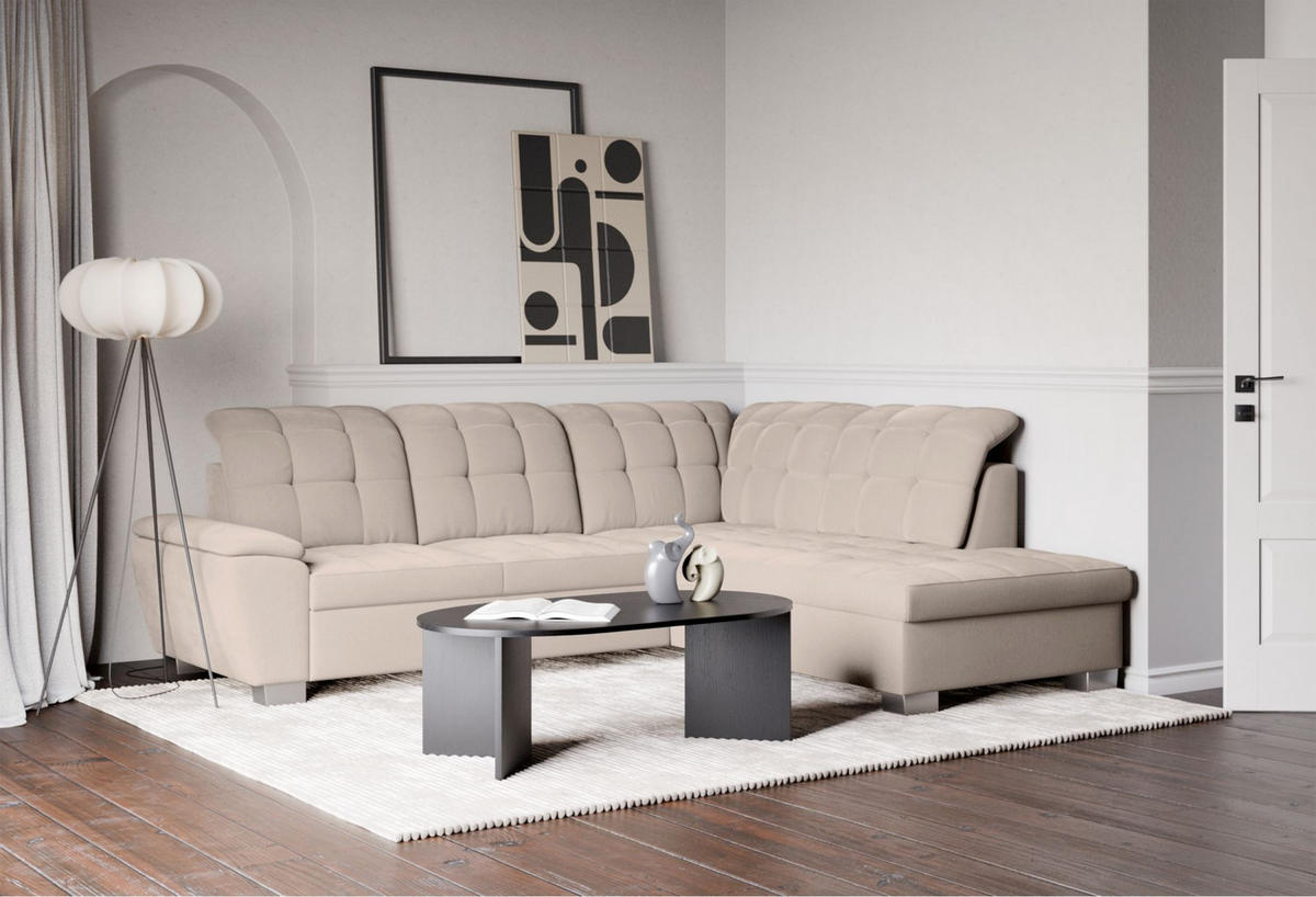 ECKSOFA Jamaal Beige rechtsseitig - Beige/Schwarz, Textil (258/212cm) - Selsey