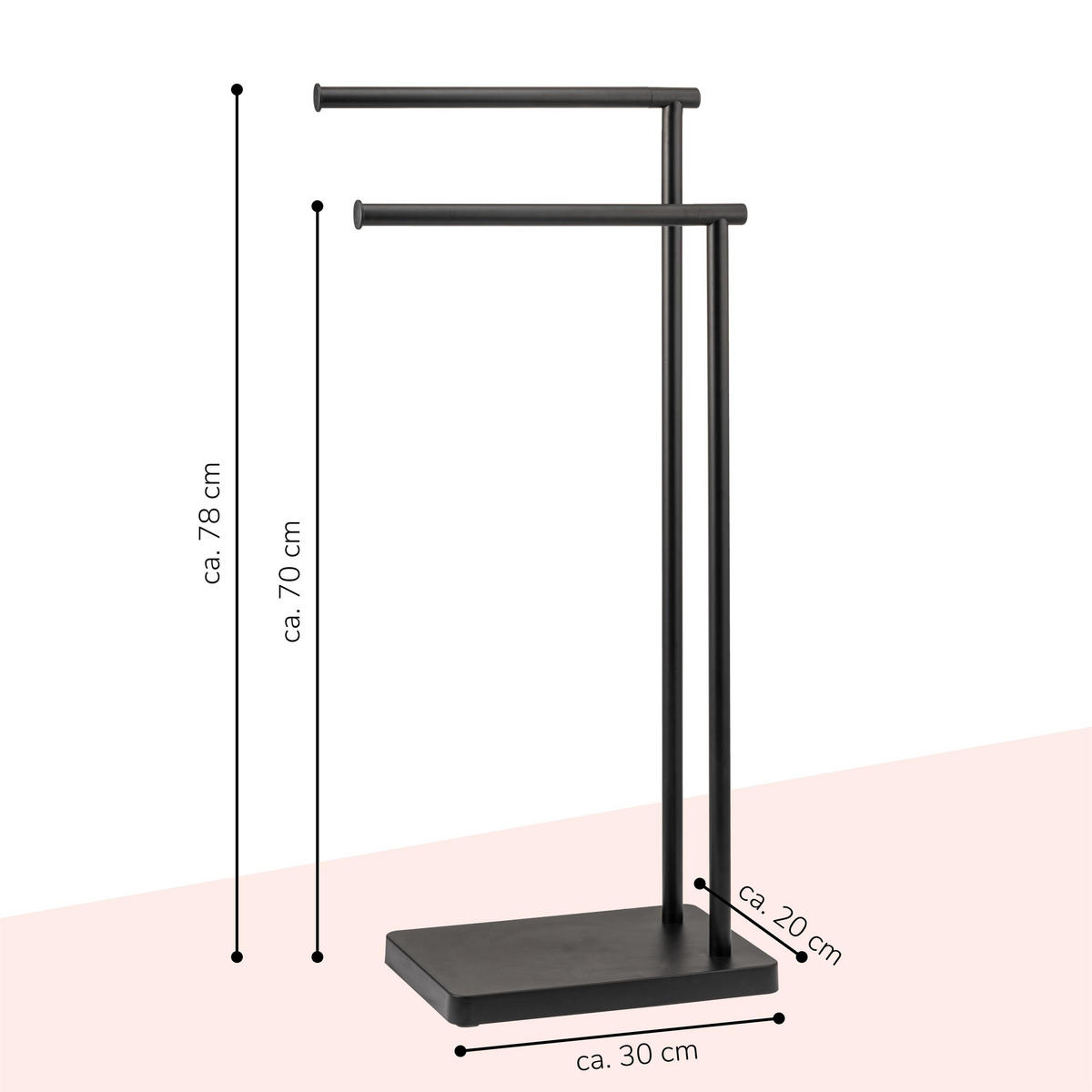 STAND-HANDTUCHHALTER, schwarz - Schwarz, Metall (35/78/20cm) - bremermann