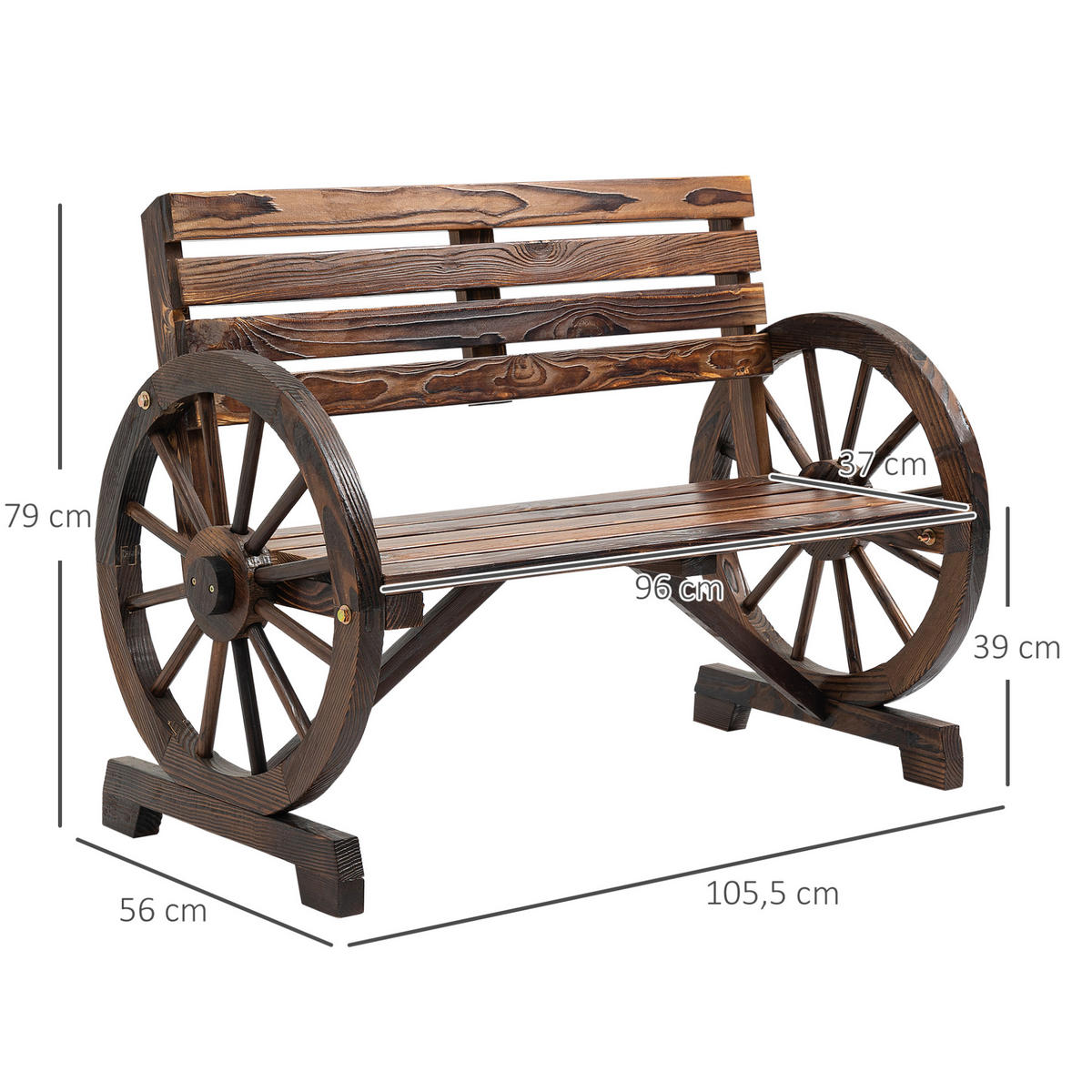 ZAHRADNÍ lavice z masivního jedlového dřeva 105,5x56x79 cm hnědá s rustikálním designem a opěrkami ve tvaru kola - hnědá, kompozitní dřevo (105.5/79/56cm) - Modfu