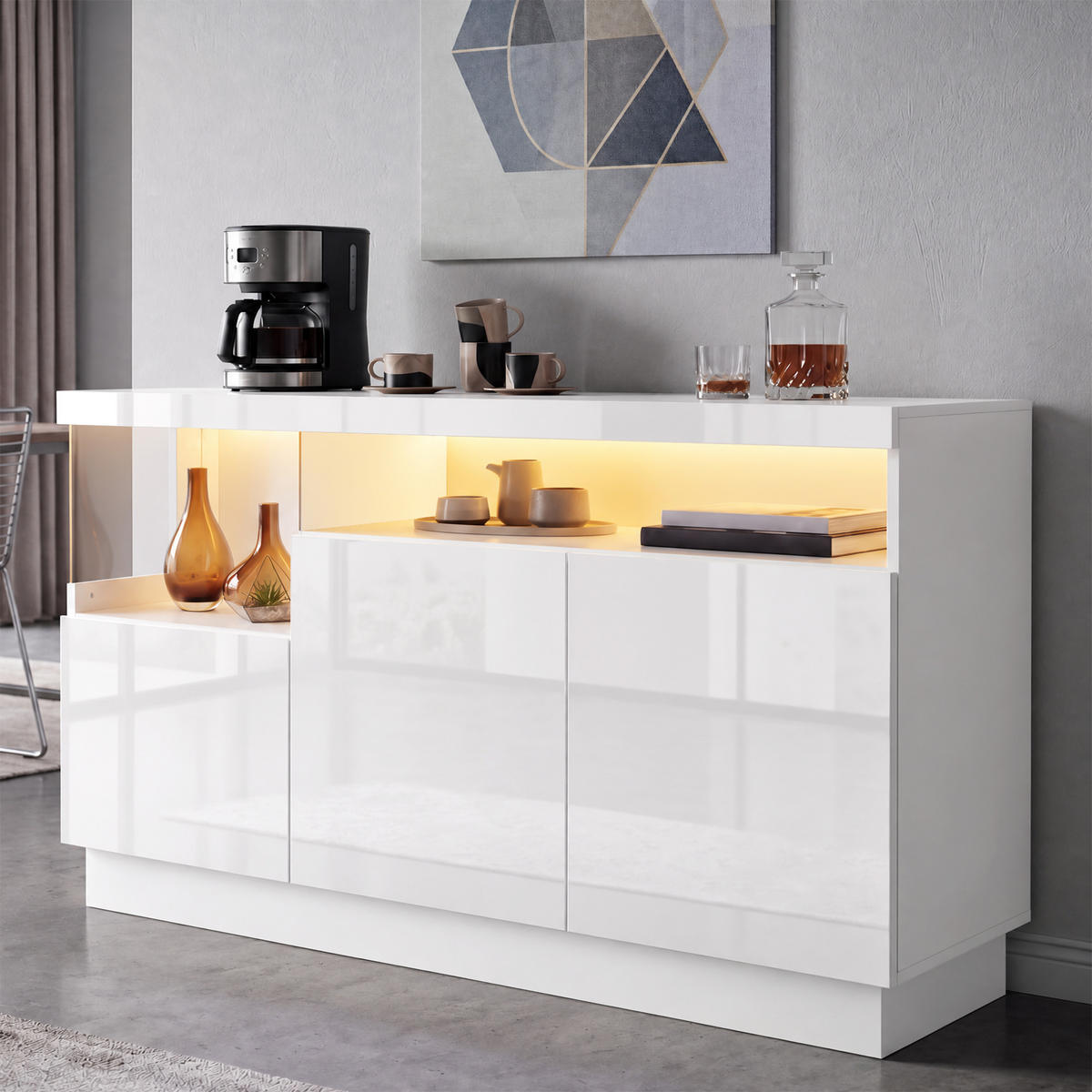 SIDEBOARD LED APP Acrylfach Aufbewahrungsschrank Modern Weiß - Weiß, Holzwerkstoff (140/80/36cm) - FLIEKS