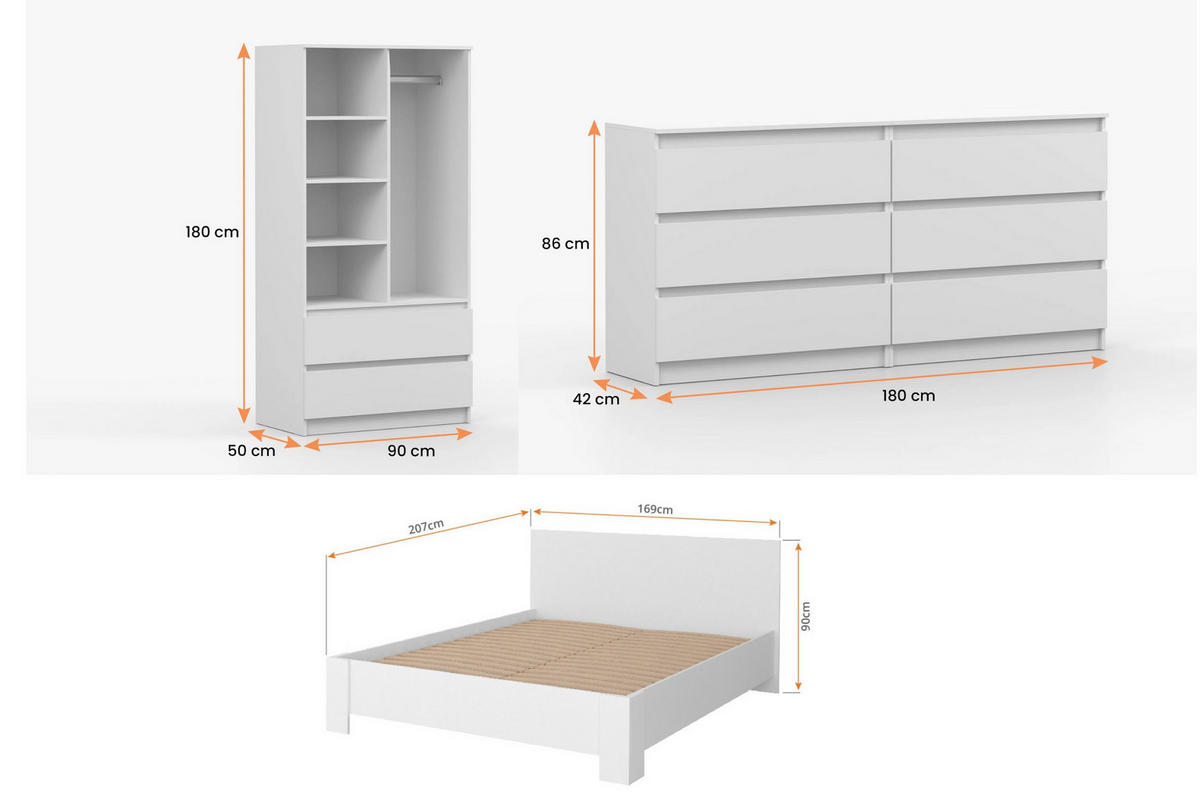 JUGENDZIMMER-SET SIMO H 4-teilig in Weiß - Weiß, Holzwerkstoff (439/180/207cm) - Deine Möbel 24