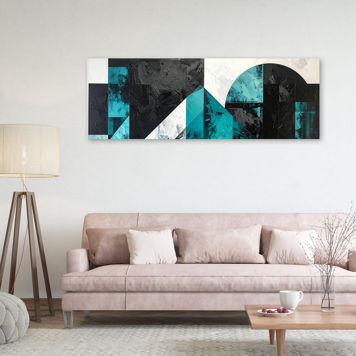 LEINWANDBILD 3D und geometrisch 150x50cm - Türkis, Textil (150/50cm) - Feeby