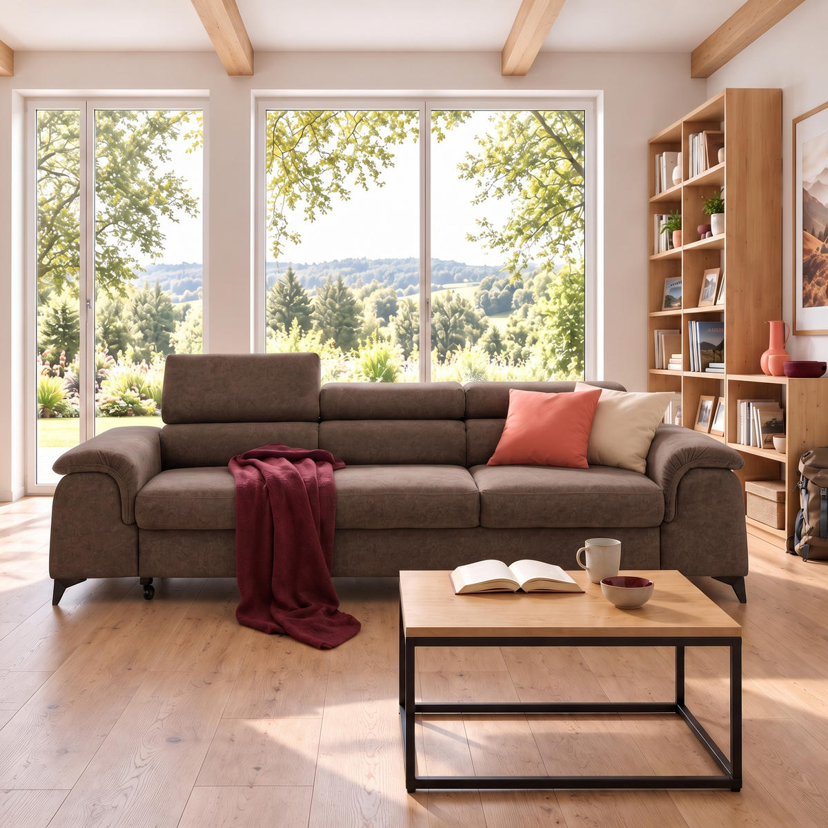 3-SITZER Sofa PLAZA mit Schlaffunktion 127x195 Velours Braun - Schwarz/Braun, Holz/Textil (260/90/100cm) - Muffo