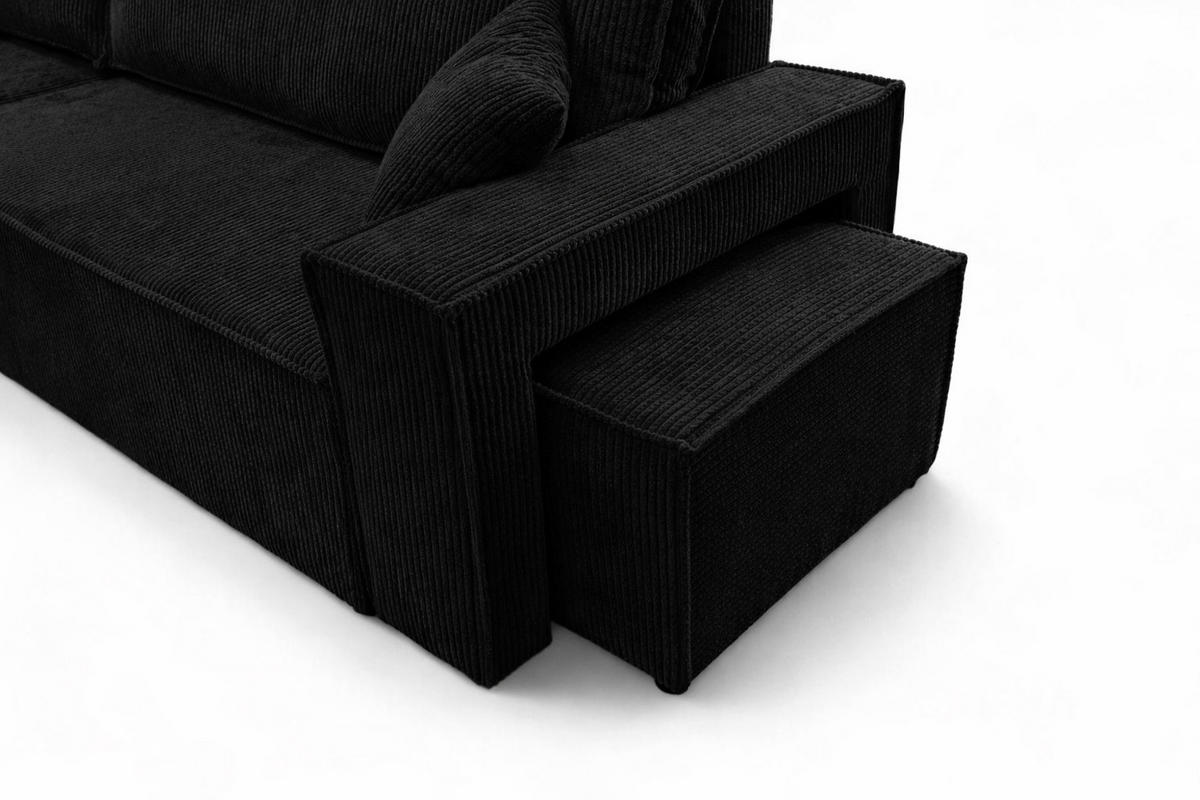 ECKSOFA Mit Schlaffunktion Und Pouf, Cordstoff Poso, Schwarz, Links, Best L Mit Pouf - Schwarz, Holz (244/145cm) - Kaiser Möbel