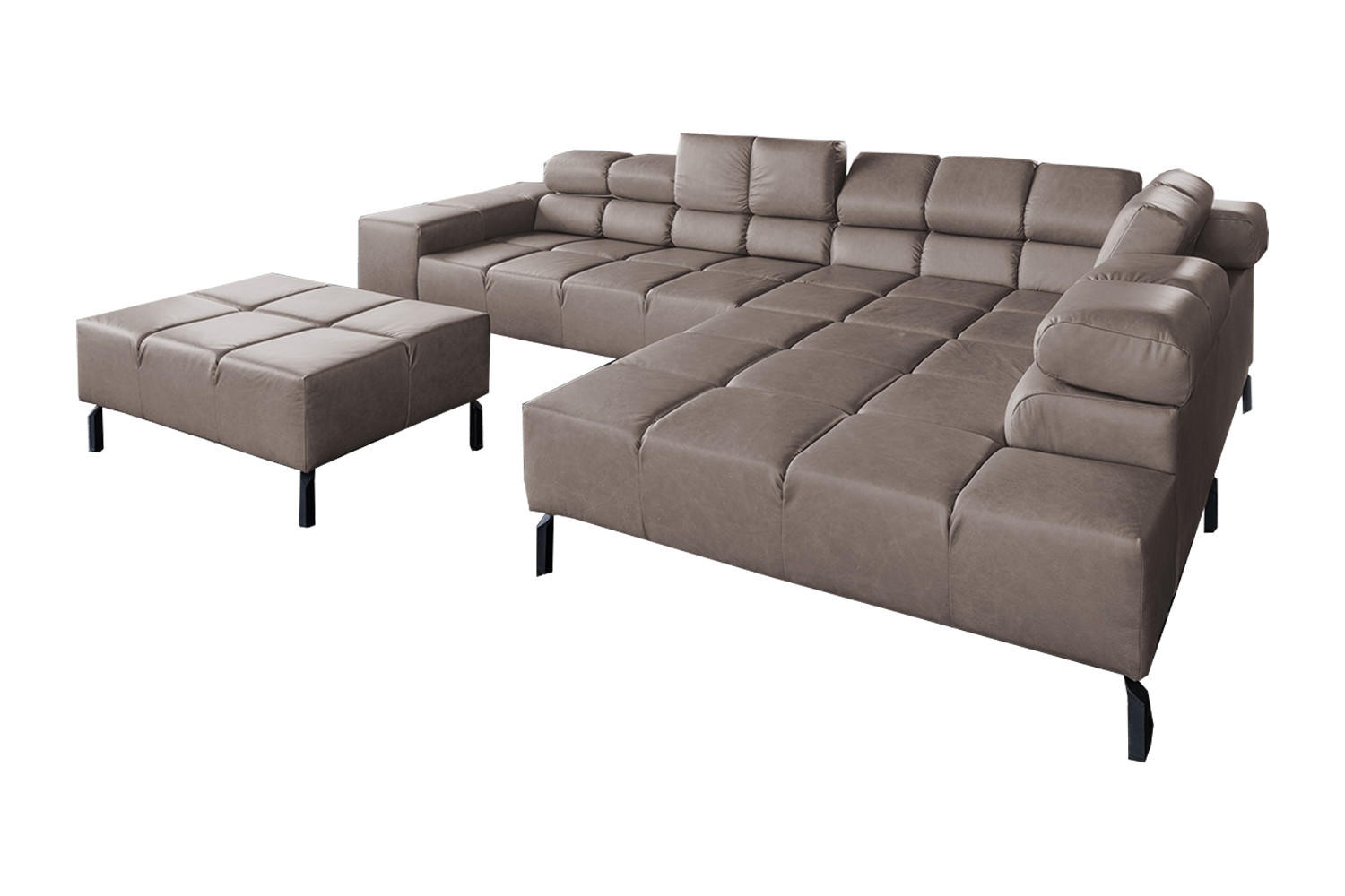 ECKSOFA NELSON Dunkelbraun Leder Relaxfunktion - Dunkelbraun/Schwarz, Leder/Metall (321/216cm) - KAWOLA