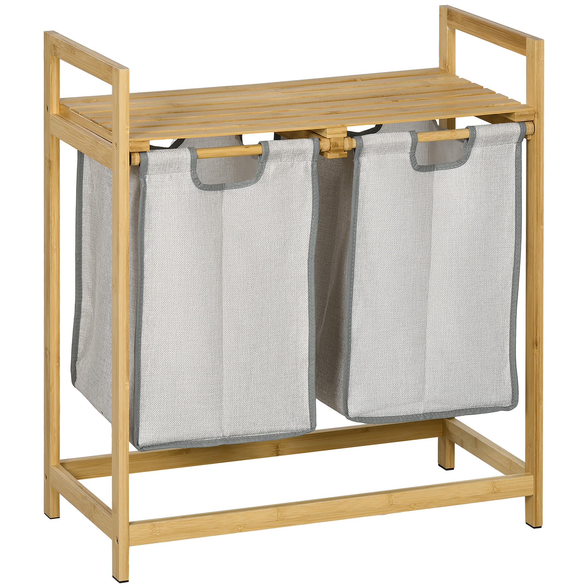 WÄSCHEKORB, 81,2 L Wäschebox mit 2 abnehmbaren Wäschesacke, Bambus, Natur - Naturfarben, Kunststoff (33/73/64cm) - HOMCOM