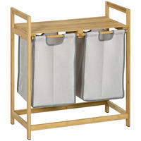 WÄSCHEKORB, 81,2 L Wäschebox mit 2 abnehmbaren Wäschesacke, Bambus, Natur - Naturfarben, Kunststoff (33/73/64cm) - HOMCOM