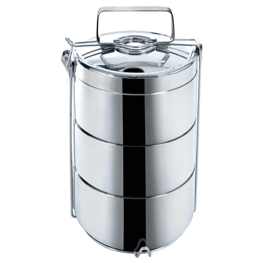 THERMISCHE LUNCHBOX aus Edelstahl 3-stöckig 3 x 900 ml - Silberfarben, Metall (14/29/14cm) - Orion 