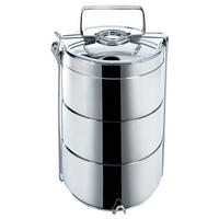 THERMISCHE LUNCHBOX aus Edelstahl 3-stöckig 3 x 900 ml - Silberfarben, Metall (14/29/14cm) - Orion 