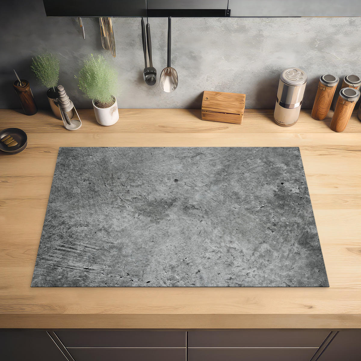 HERDABDECKPLATTE Beton - Schiefer - Grau -Betonstruktur Ceranfeldabdeckung 78x52 cm - Grau, Kunststoff (78/52/0.2cm) - MuchoWow