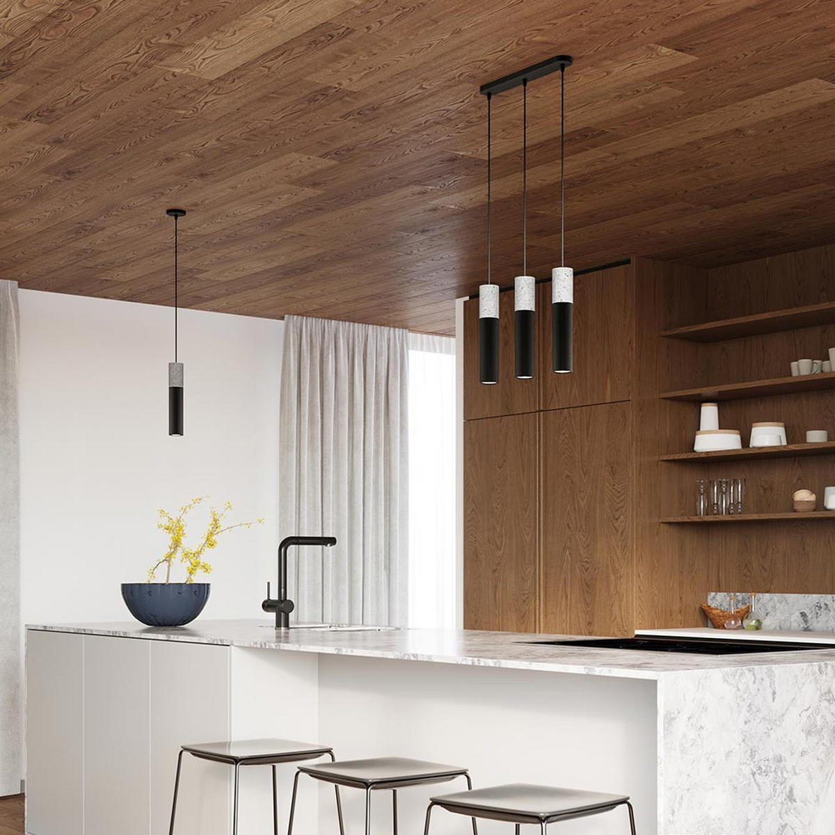 HÄNGELEUCHTE Beton Schwarz 3 flammig - Schwarz, Metall (45/6/90cm)