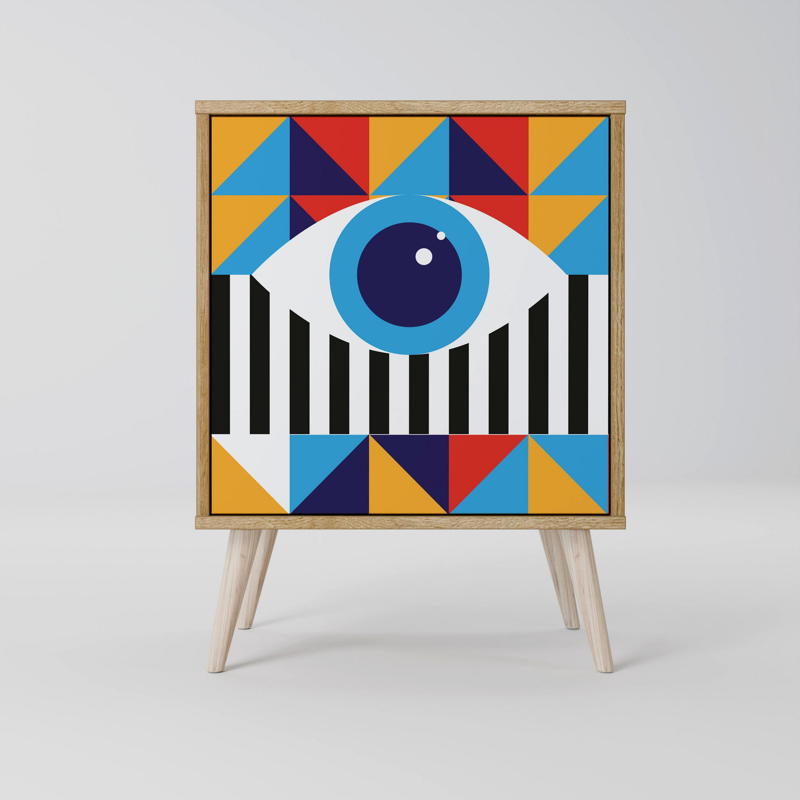 SIDEBOARD ABSTRACTION AND GEOMETRY, Eichefarben, 57,5x42x77,5 cm, Schräge Buchenholzfüße - Eichefarben/Buchefarben, Holzwerkstoff/Buchenholz (57.5/77.5/42cm) - SpaceRebels