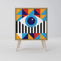 SIDEBOARD ABSTRACTION AND GEOMETRY, Eichefarben, 57,5x42x77,5 cm, Schräge Buchenholzfüße - Eichefarben/Buchefarben, Holzwerkstoff/Buchenholz (57.5/77.5/42cm) - SpaceRebels