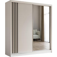 SCHWEBETÜRENSCHRANK Neli 200 cm mit Lamellen und Spiegel 2-türig, weiß, weiß, Lamelle schwarz - Schwarz/Weiß, Kunststoff (200/216/61cm) - Margaret Hadas24