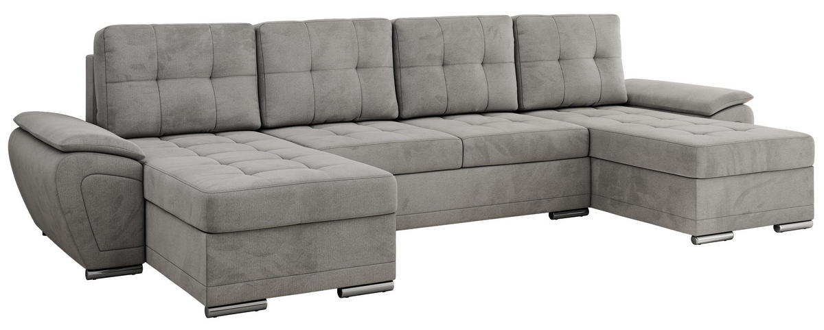 WOHNLANDSCHAFT UMBRIA U Hellgrau Velvet - Hellgrau/Grau, Textil/Metall (336/85/157cm) - MKS