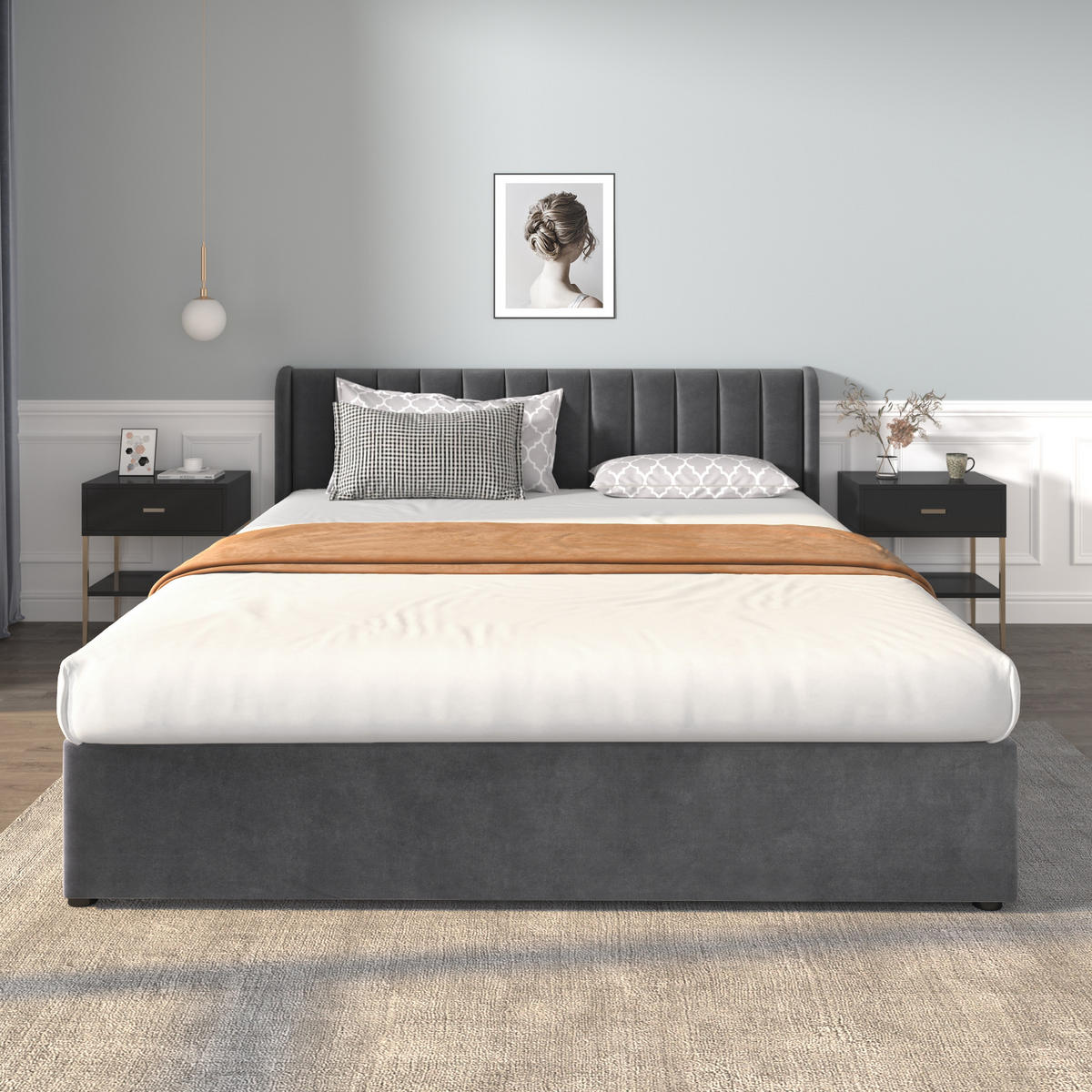 POLSTERBETT Grau Samt 180x200 Lattenrost 2 Schubladen - Grau, Textil (180/200cm) - FLIEKS