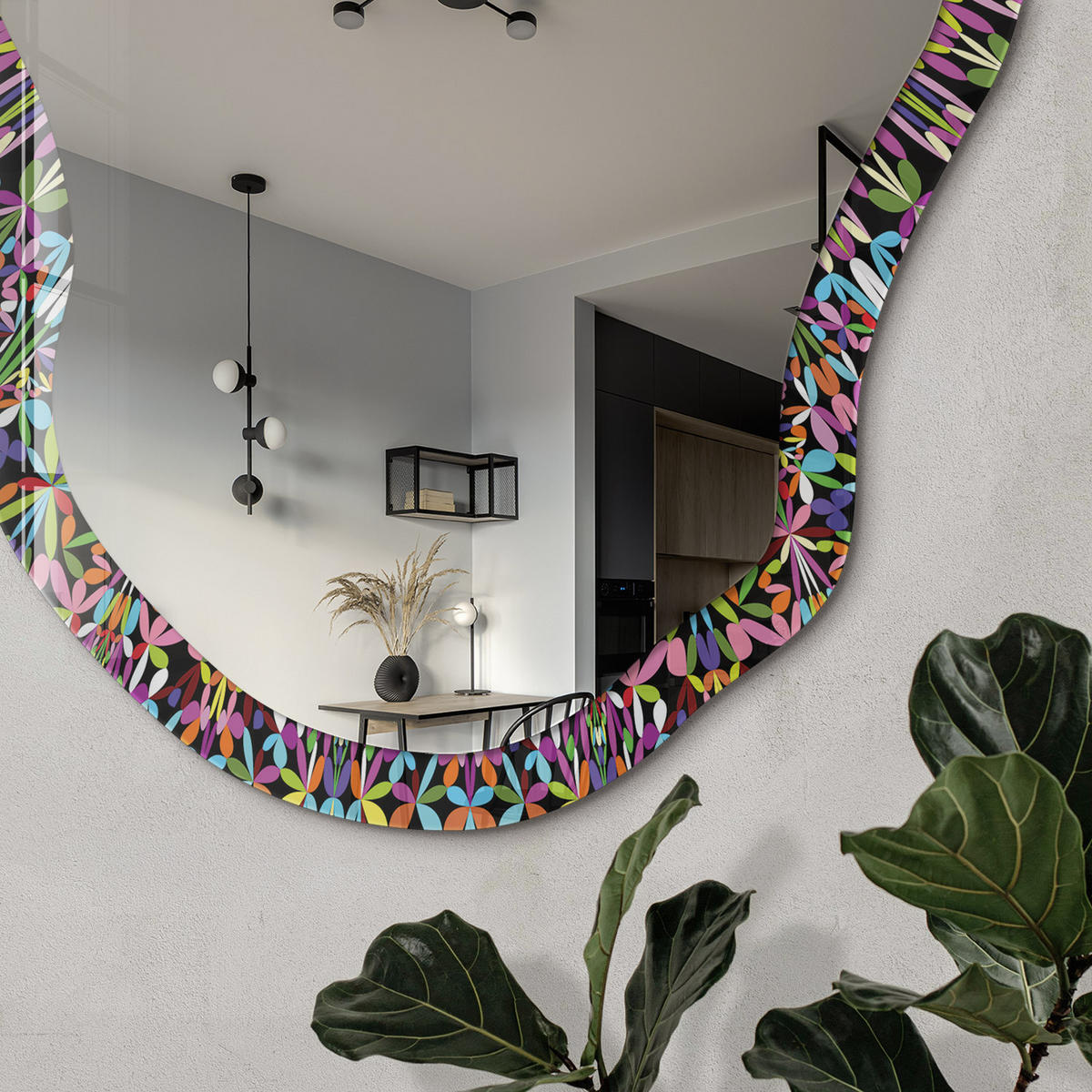 SPIEGEL 90x45 cm asymmetrisch mit Druck - Mandala-Energie - Transparent, Glas (45/90/0.4cm) - TULUP