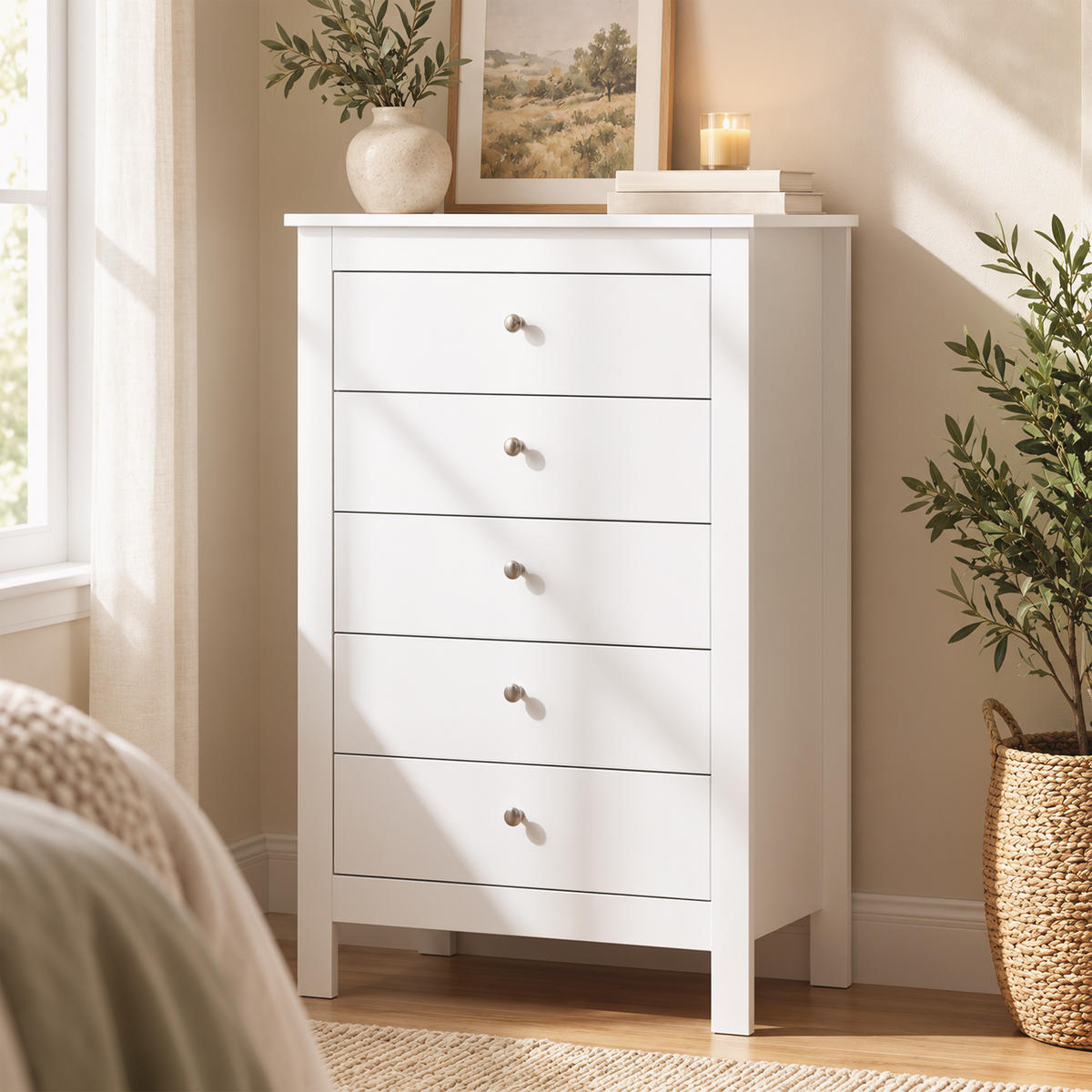 KOMMODE MDF Weiß - Weiß/Nickelfarben, Holzwerkstoff/Kunststoff (39.5/95.3/60cm) - HOMCOM