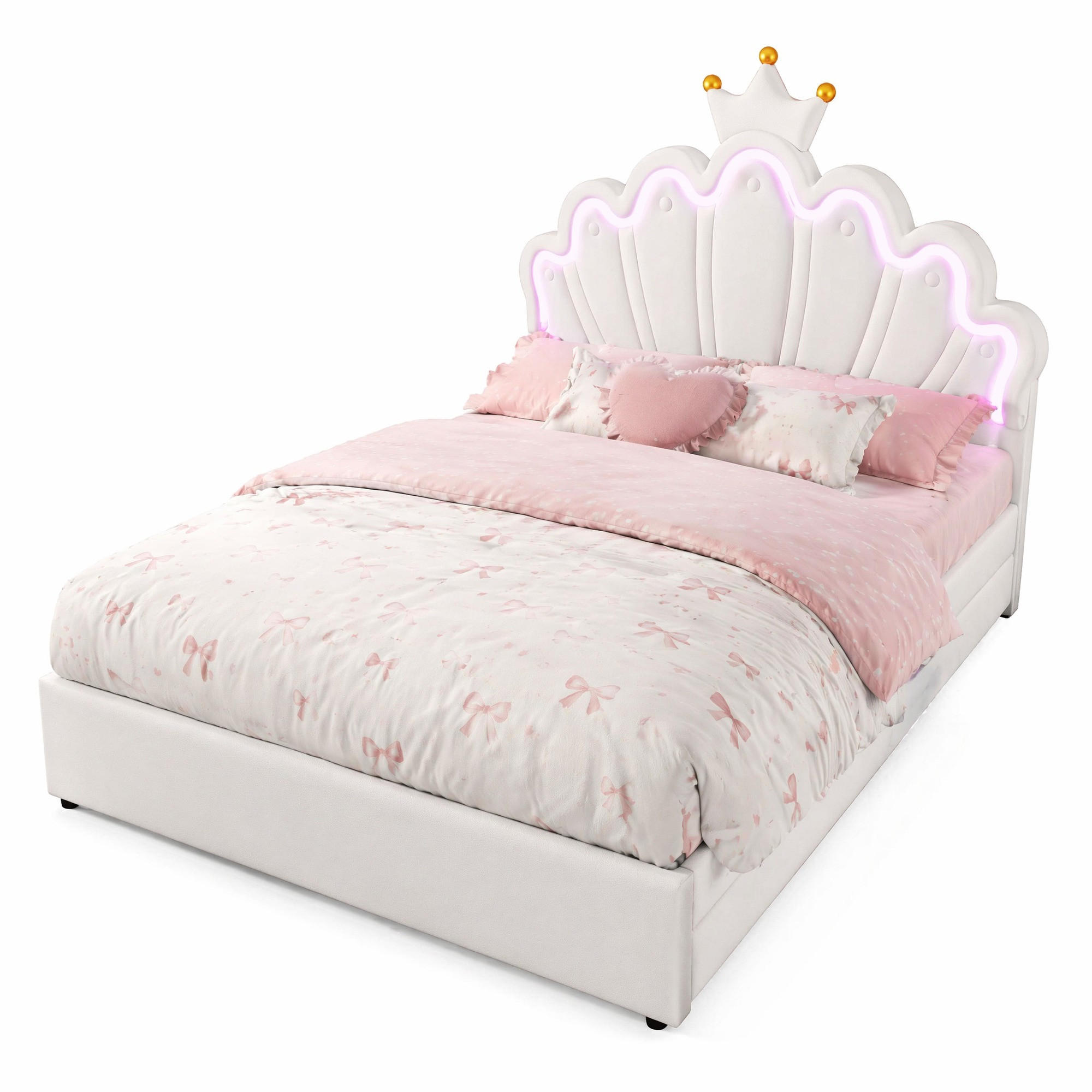 POLSTERBETT 140/200 cm in Weiß mit 2 Schubladen, LED und verstellbarem Kopfteil - Weiß, Holzwerkstoff/Textil (140/200cm) - CHICFURN