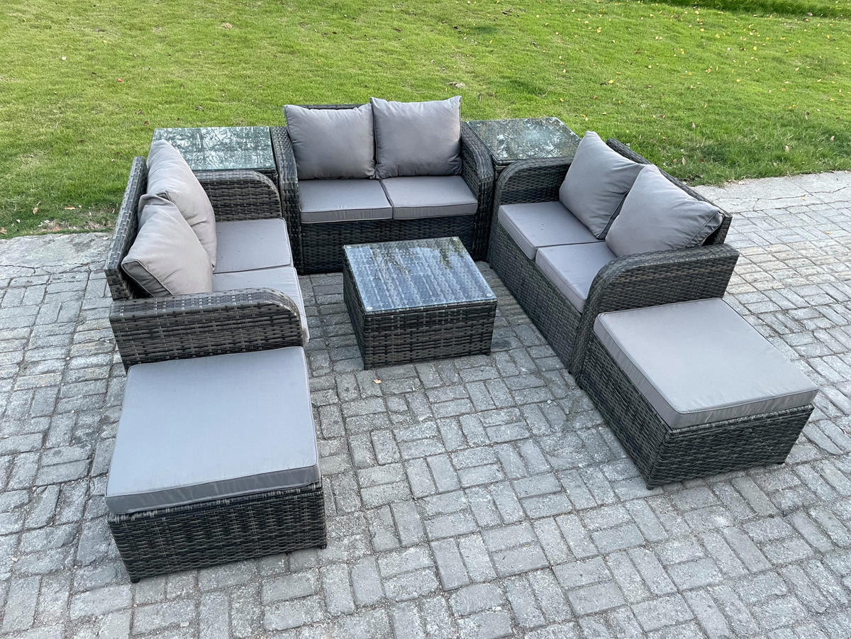 GARTENMÖBELGARNITUR Polyrattan Dunkelgrau 8-Sitzer - Dunkelgrau, Metall - Fimous