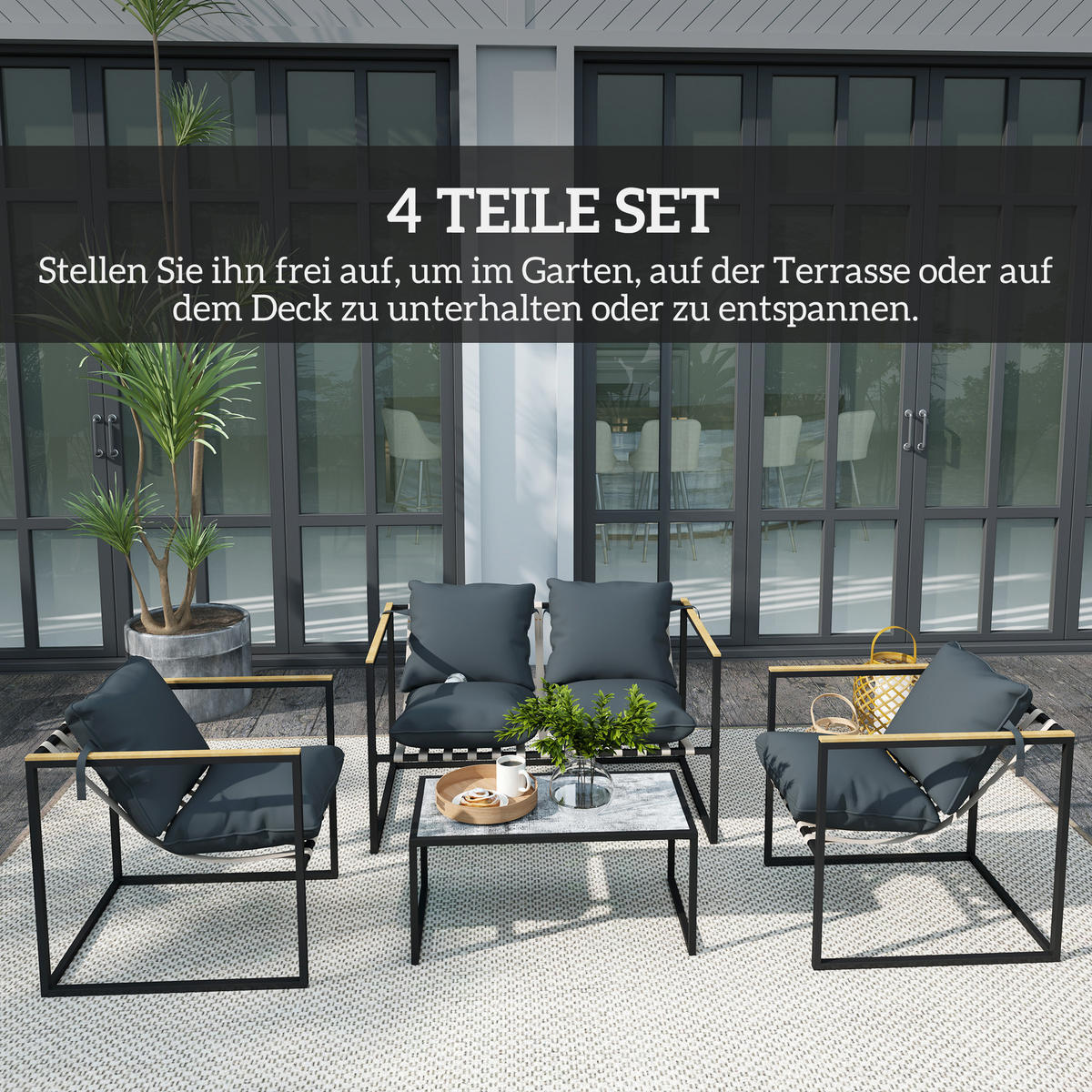 GARTENMÖBEL-SET 4 Personen Grau - Grau, Metall - Outsunny