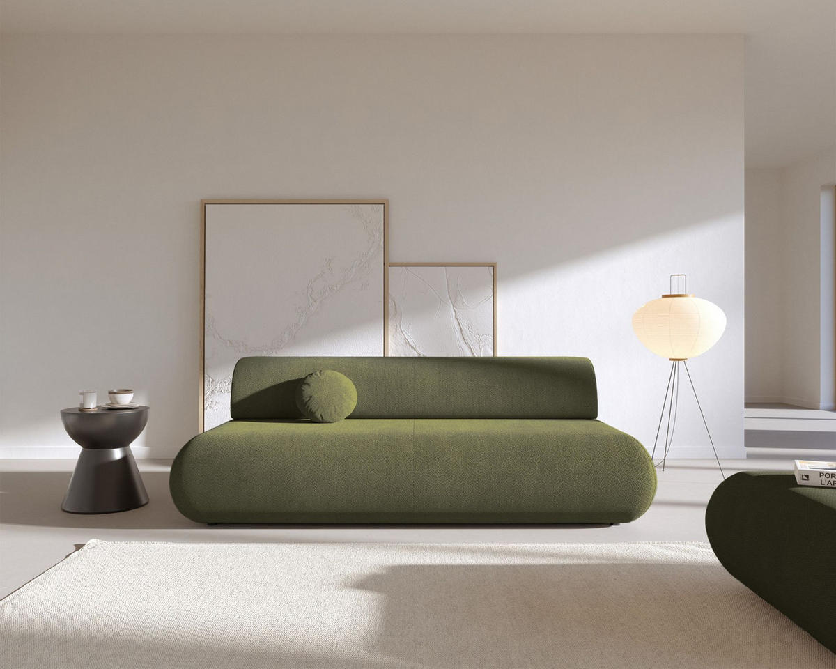 3-SITZER SCHLAFSOFA Olivgrün Chenille - Schwarz/Olivgrün, Kunststoff/Textil (214/74/100cm) - Selsey