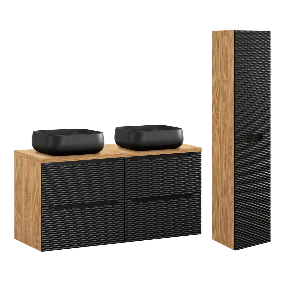 BADMÖBEL 120cm Elora 2er-Set Schwarz und Holz - Schwarz, Holzwerkstoff (120/59/46cm) - Petits-meubles