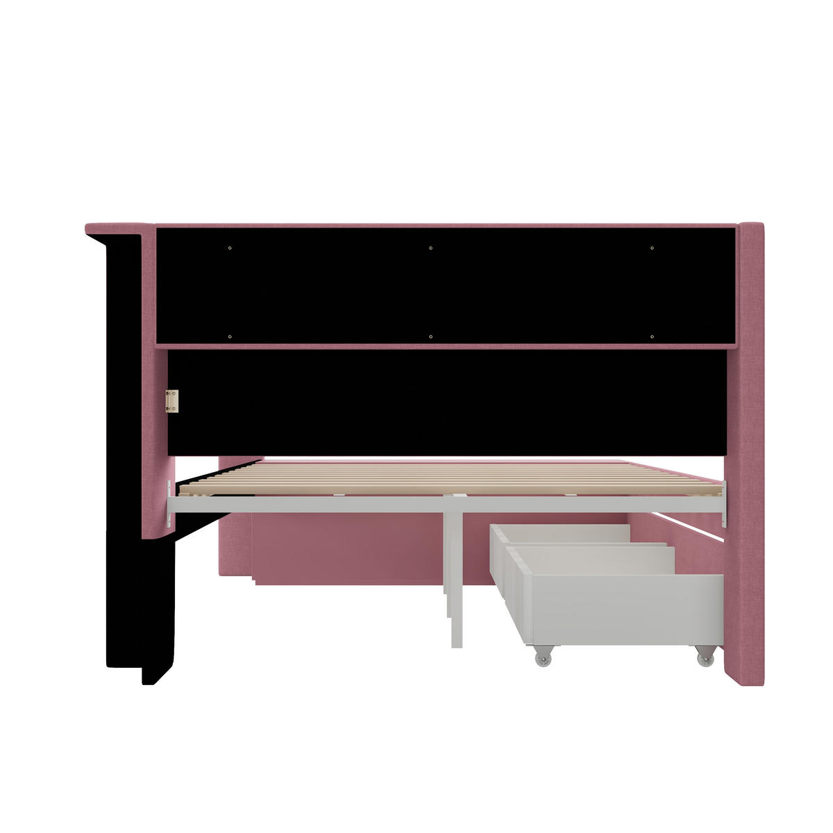 JUGENDBETT 90/200 mit LED, USB, 2 Schubladen und Schuhschrank in Rosa - Rosa, Holzwerkstoff/Textil (90/200cm) - EVRYAE