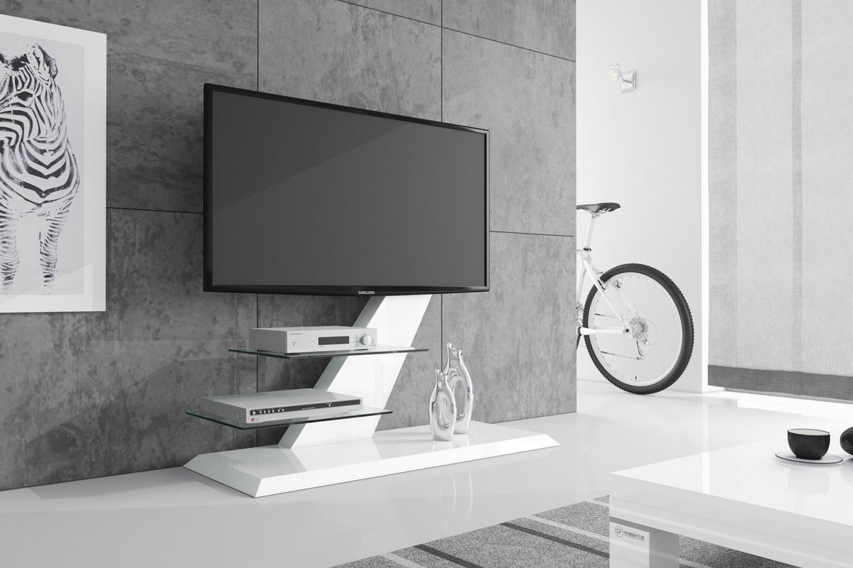 TV RACK rechteckig Weiß Hochglanz Glas 120/106/50 cm - Weiß Hochglanz, Holzwerkstoff (120/106/50cm)