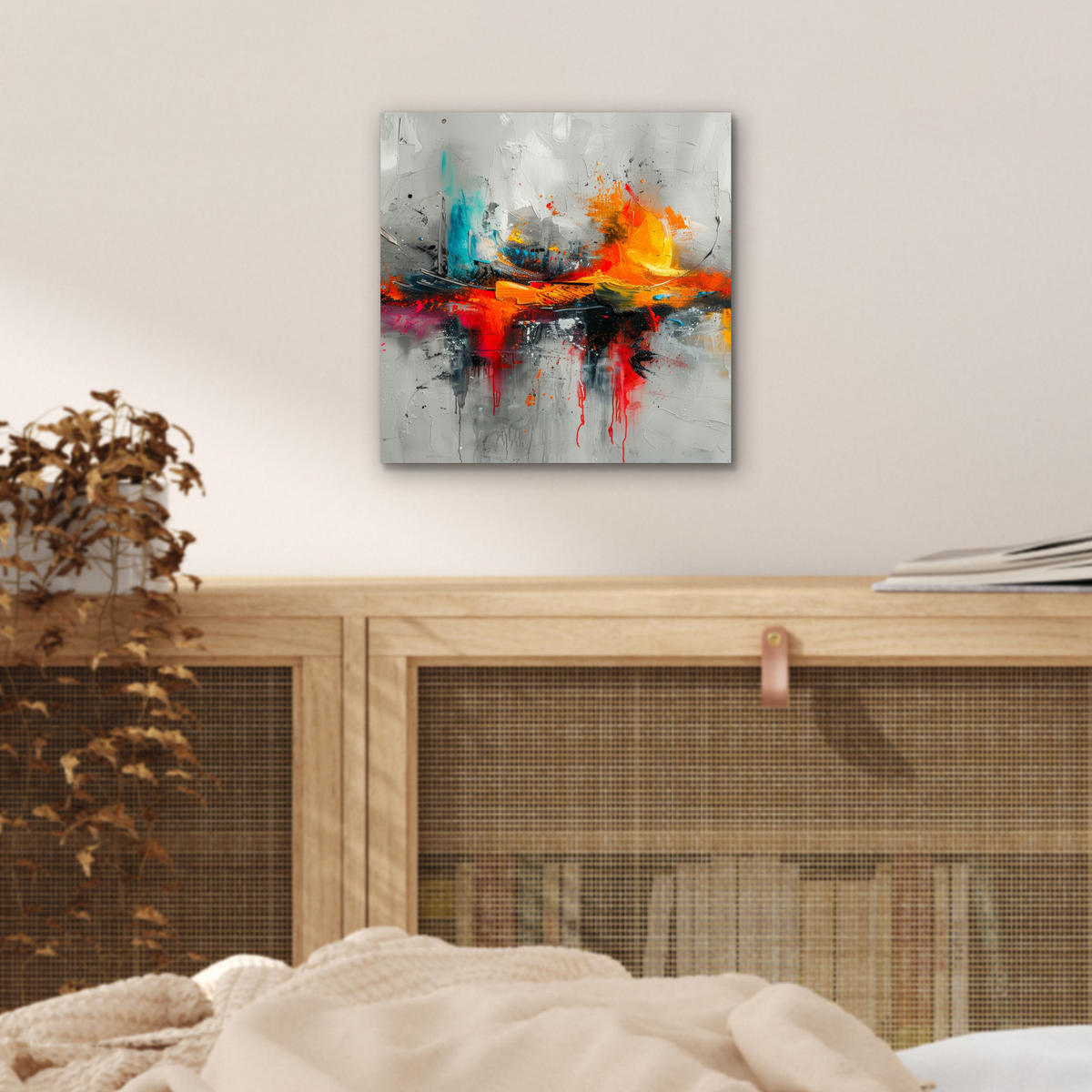 KOVOVÝ OBRAZ Moderné umenie - Oranžová - Sivá - Abstraktné 20x20 cm - svetlosivá, kov (20/20cm) - MuchoWow
