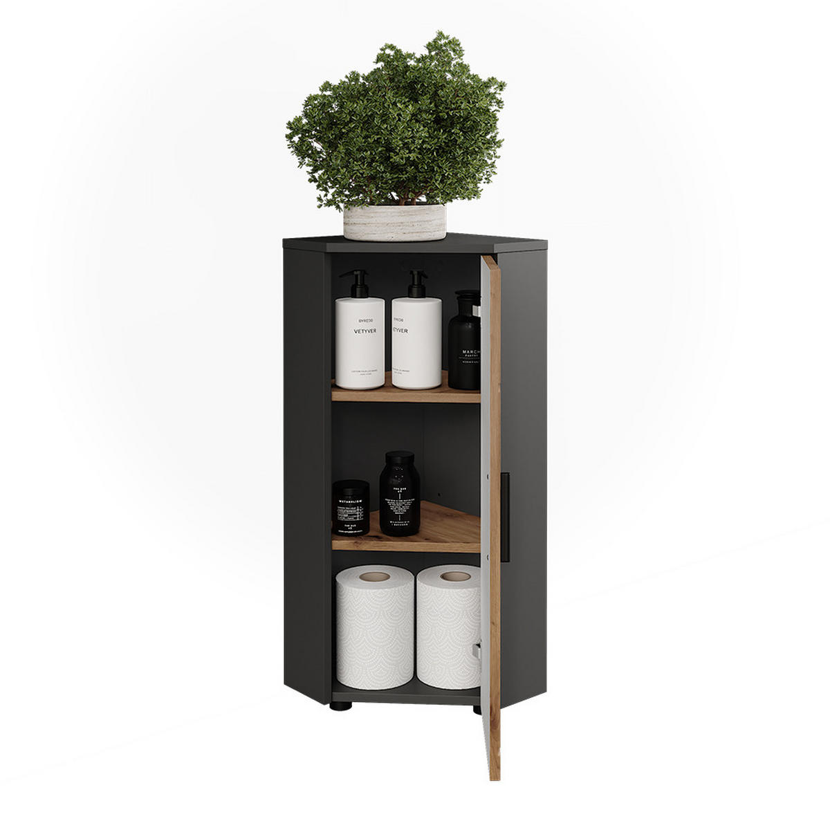 ECKMIDISCHRANK Irma Anthrazit/Artisan 33 x 81 cm mit 3 Regalfächer - Anthrazit/Eiche Artisan, Holzwerkstoff (33/81/33cm) - Vicco