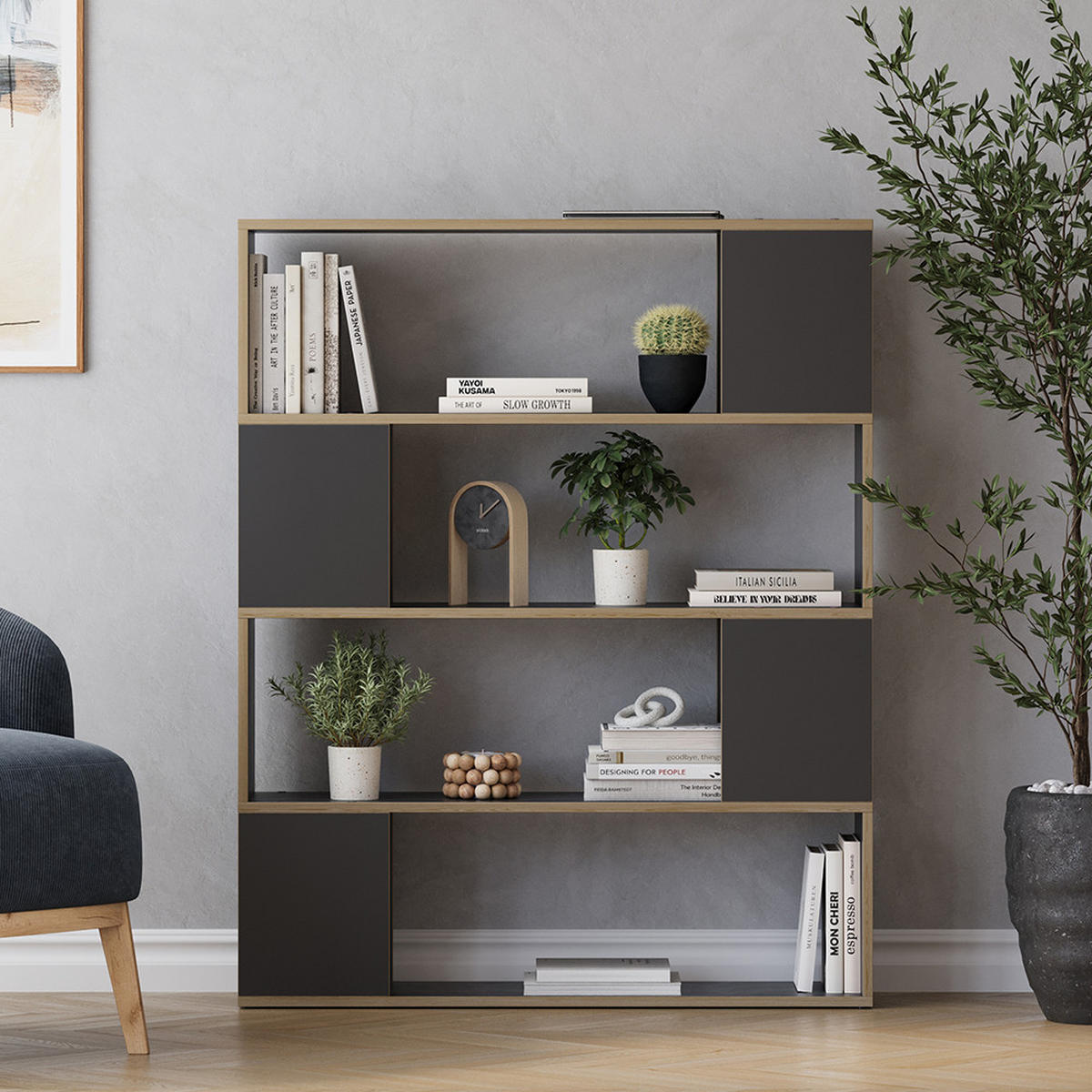 RAUMTEILER Eneos Anthrazit/Eiche 100 x 124.5 cm - Eichefarben/Anthrazit, Holzwerkstoff (100/124.5/24cm) - Vicco