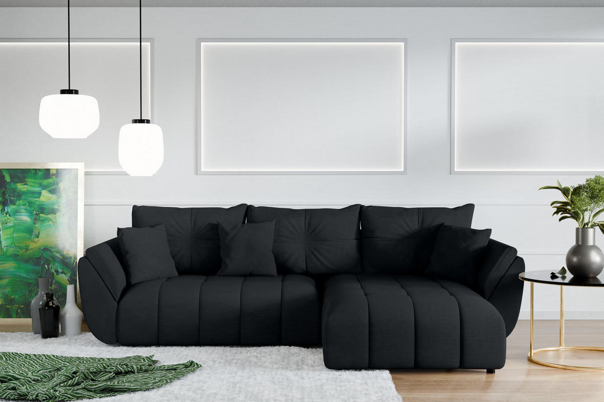 ECKSOFA L Form Antalya Anthrazit 280/190/91 cm – mit Bettkasten - Schwarz, Kunststoff/Textil (280/190cm) - AX Living